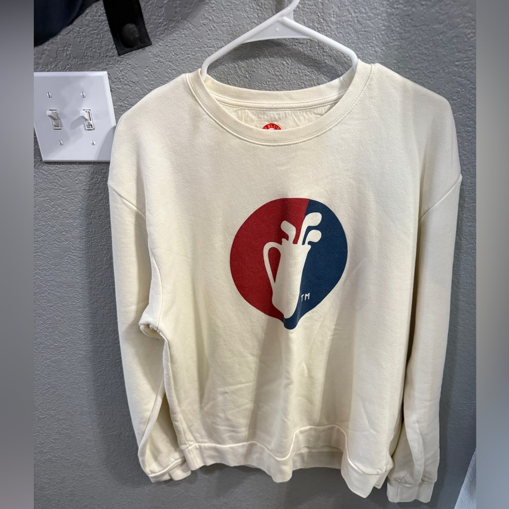 Link Cream Sweatshirt with Red and Blue Logo